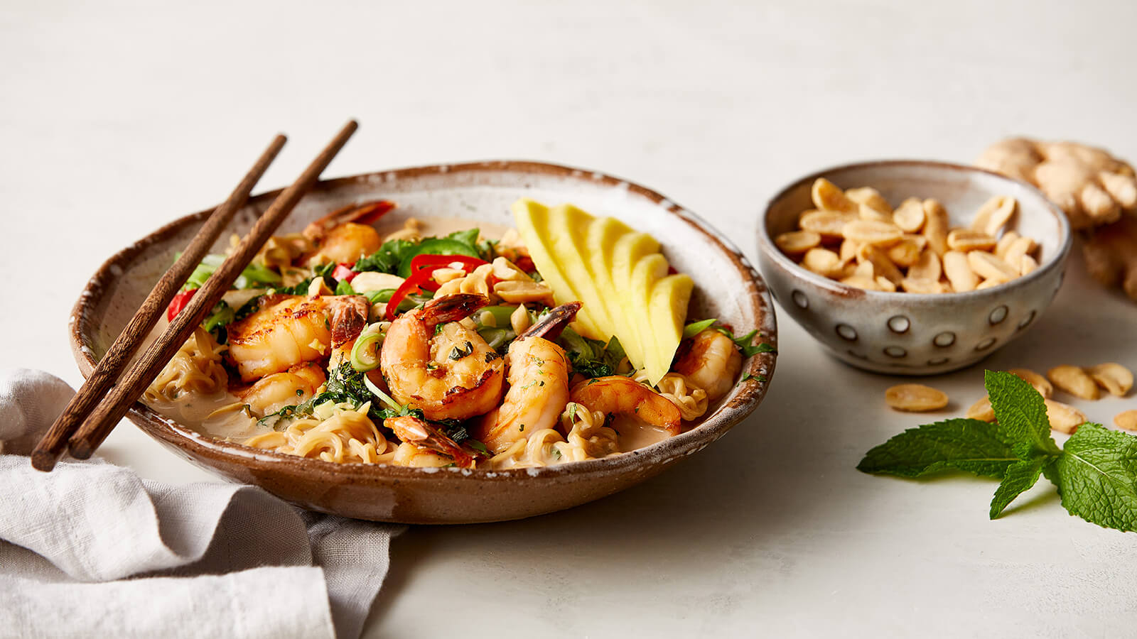 Spicy Shrimp Noodle Bowls with Mango and Herbs